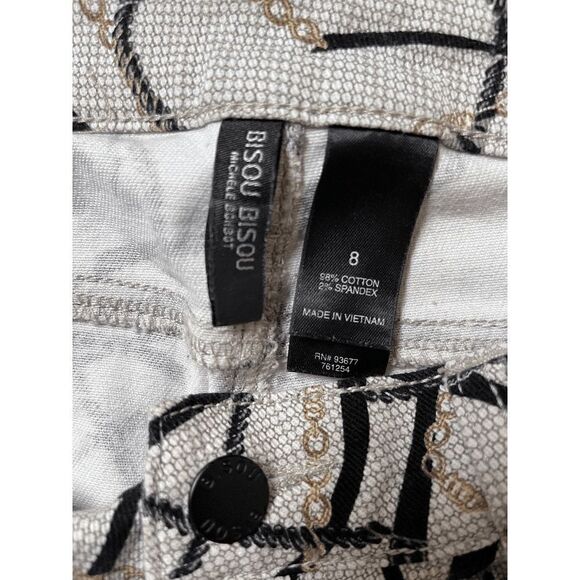 Bisou Bisou Womens Mid Rise Skinny Leg Jeans White Chain Print Sz 8 - Picture 5 of 9